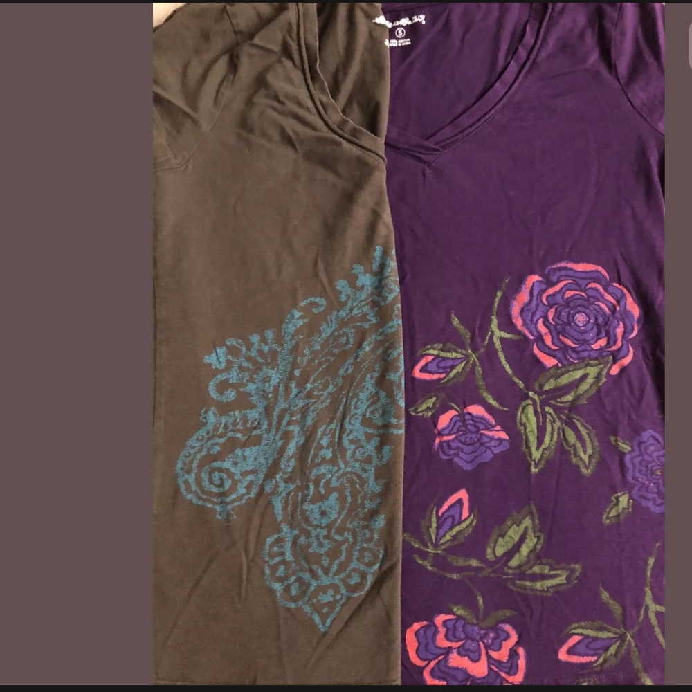 Two (2) Eddie Bauer Tops Cap Sleeve V Neck Tees